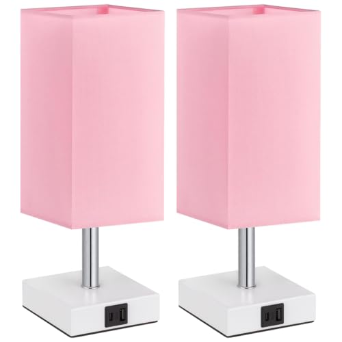 Touch Table Lamps Set of 2 for Bedroom - Dimmable, USB C+A, White Base - color: Pink & White(2PCS)