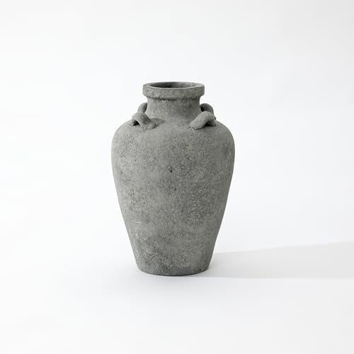 LuxenHome 15" Tall Antiqued Gray Round Terracotta Urn Vases