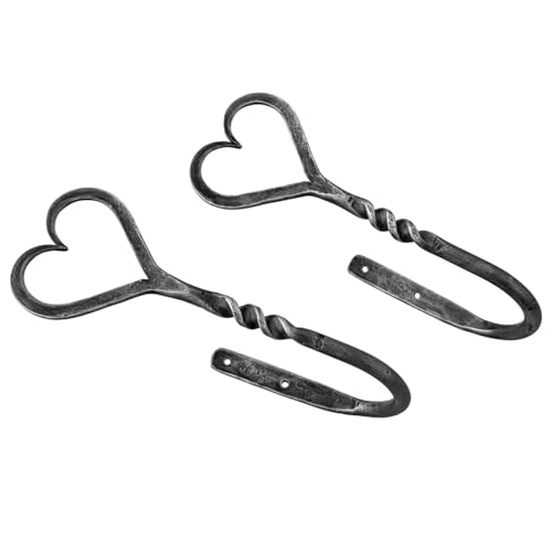 Hand Forged Heart Shape Curtain Holdbacks Set of 2Pcs Wrought Iron Handmade Curtain Tie Back Metal Wall Mounted Window Decorative Tiebacks Curtain Hook Drapes Metal Holders by Living Ideas, LIAMZ353