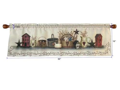 Rustic Country Hearts and Stars Rod Pocket Valance 58 x 18 Inches - color: Country Star, size: 58"W x 18"L (Pack of 1)