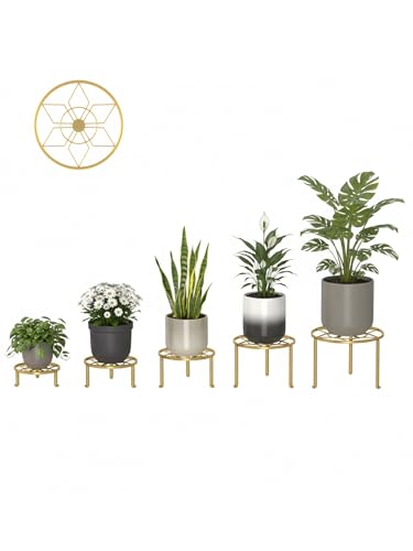 5 Pack Metal Plant Stand, Sturdy Tiered Display Rack for Indoor Outdoor Patio Home Garden - color: Diamond-Gold