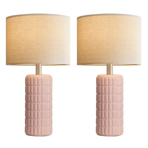 Seealle 23" Modern Ceramic Table Lamps Set of 2, Lamps for Bedroom, Pink - color: Pink
