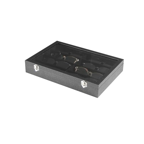 Coward Sunglass Organizer Tray Box, Black Velvet Grids Eyeglasses Display Tray Case with Transparent Glass Lid for Home Use or Store Shop Selling Show - color: Black Velvet, size: Sunglass Box