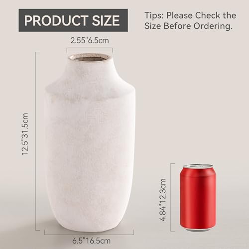 Mitt&Ditt Ceramic Flower Vase, 12.5 inch Tall Off-White Vase, Large Decorative Terracotta Vases, Farmhouse Rustic Pottery Vases for Home Decor, Living Room, Table - color: B-12.5"h-antique