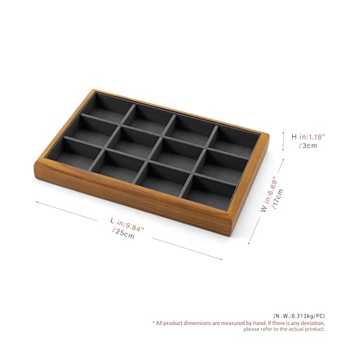 Oirlv Wood 12-Compartment Jewelry Tray Dark Grey - color: Grey, size: 12 grid