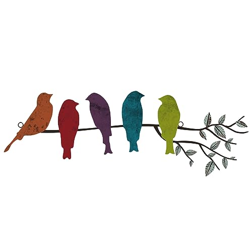 Ferraycle Metal Bird Wall Art, Birds on Branch Sculpture, Fresh Colors - color: Fresh Colors