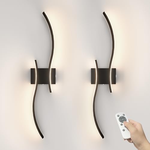 VOLISUN Battery Operated Wall Sconces Set of Two, 27.6 inch Wireless Wall Sconces, 3000K-6500K Dimmable Wall Lamps with Remote, Rechargeable Black Wall Lights for Living Room, Hallway, Bedroom - color: Black, size: 27.6 INCH