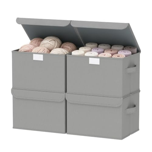 Storage Bin with Lid, Closet Boxes, 4 Pack, Grey, 10.2x7.9x6.7 In - color: Grey, size: Small(4 Pack)