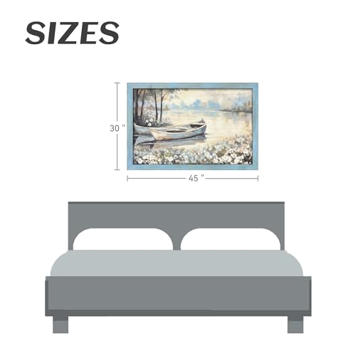summer melody Rustic Lake Landscpe Wooden Framed Wall Art 45x30 Inch - color: Blue, size: 45"L x 30"W