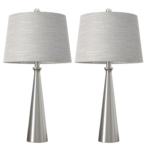Oneach 25.75" Modern Table Lamp for Bedroom Set of 2, USB C Port, Silver - color: Brushed Nickel