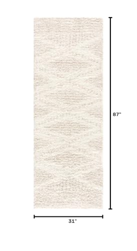 Hauteloom Winnebago Moroccan Farmhouse Hallway, Kitchen Shaggy Runner Rug - Bohemian Shag - Plush Pile - Neutral Boho Soft Carpet - Light Beige, Cream, Ivory, Off White - 2'7" x 7'3" - color: Light Beige, Cream / Galaxy Shag, size: 2'7" x 7'3" (Runner)