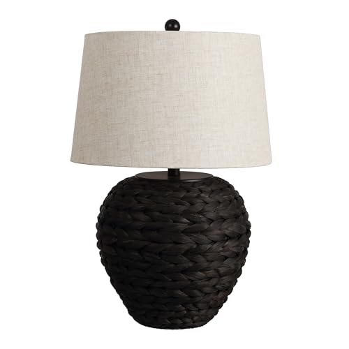 JONATHAN Y Alaro Table Lamp Woven Water Hyacinth Basket 24.5", Black - color: Black
