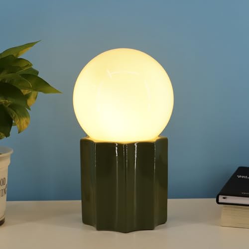 Modern Ceramics Table Lamp Green Ceramic Base White Jade Round Ball Glass Accent Table Lamp Living Room Bedroom Bedside Nightstand House Office Home Reading - color: Green Ceramic