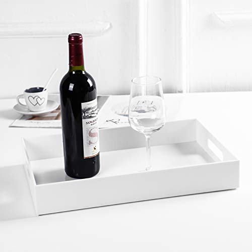 Sooyee Acrylic Serving Tray with Handles, 16" x 12", White - color: White