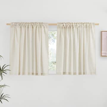 NICETOWN Natural Linen Kitchen Window Curtains Over Sink, Thick Flax Small Window Treatments Privacy Assured with Light Filtering Drapes for Bedroom/Bathroom, W55 x L36, 2 Panels - color: Natural, size: 55"W x 36"L (Pack of 2)