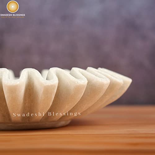 SWADESHI BLESSINGS Handcrafted Marble Ruffle Bowl for Home Decor, 8" - size: 8 Inches