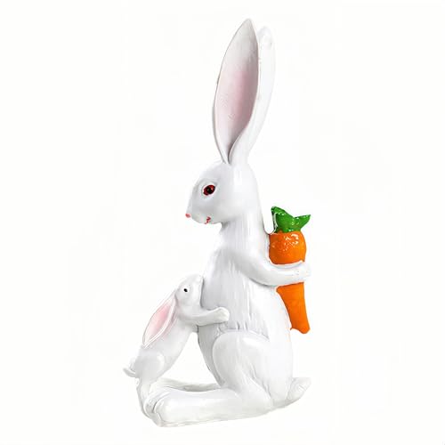 YANGMEI White Resin Easter Rabbit Statue, Snuggling Bunnies with Carrot Easter Figurine, Spring Holiday Tabletop Home Garden Decoratio - color: A
