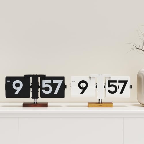 mooas Classic Modern Wood Big Flip Desk Clock (White) - color: Big Wood White