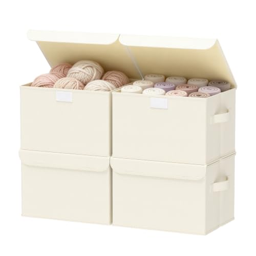 Storage Bin with Lid, Closet Boxes, 4 Pack, Beige, 10.2x7.9x6.7 In - color: Beige, size: Small(4 Pack)