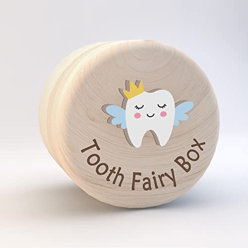 Tooth Fairy Box for Boys Girls 3D Carved Wooden Box - color: Crown