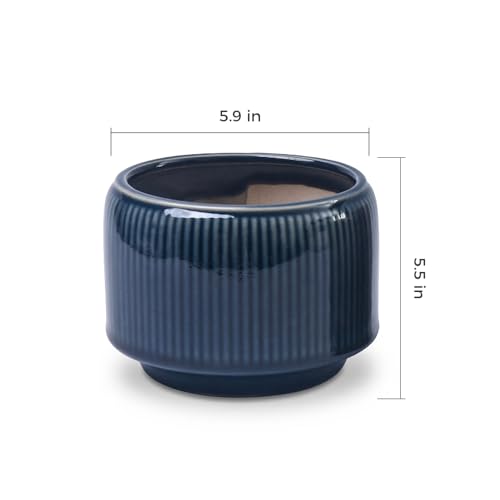 6 Inch Ceramic Plant Pots Set of 2 with Drainage Hole for Indoor Plants - color: Navy & Taupe