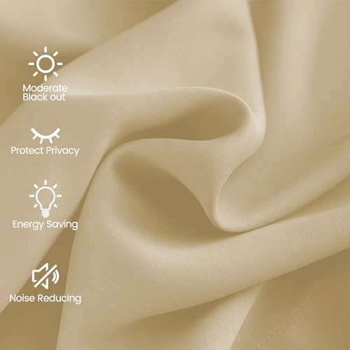 Extra Long Grommet Blackout Curtains, 1 Panel, Beige, W52 x L144 - color: Beige, size: 52"W x 144"L (Pack of 1)