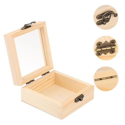 18 Pack Wood Box with Glass Lid, 3.54 x 3.54 x 1.77 inch Wooden Display Box with Hinged Lid for DIY Craft, Collectibles - size: 18 Pack 3.54 x 3.54 x 1.77 inch