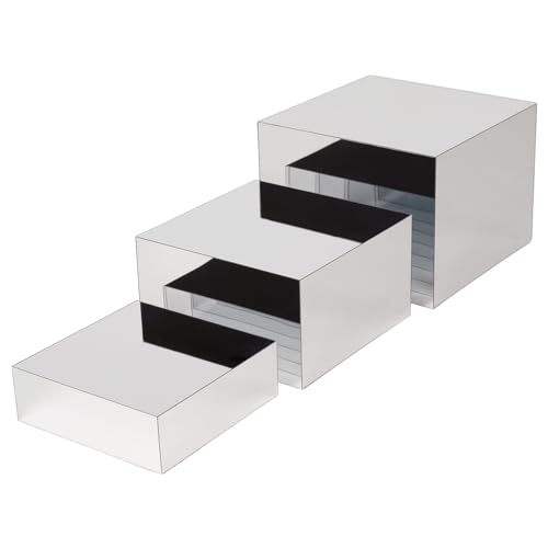 3-Pack Silver Acrylic Display Risers, Mirrored Nesting Stands - size: Silver 3pcs (6",7",8")