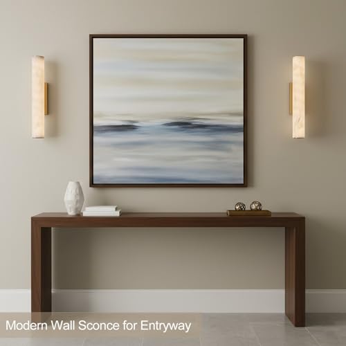 Alabaster Wall Sconce, 20in Linear Gold Brass Wall Sconces, Luxury Marble Look Bathroom Vanity Light, 3000K Dimmable Hardwired Wall Lamp for Living Room Bedroom Hallway, 1 Pack, Faux Alabaster - color: Gold-20in-1pcs