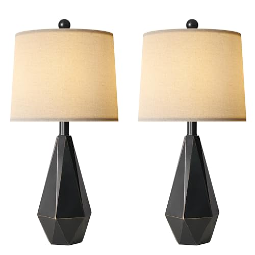 PoKat 23'' Farmhouse Table Lamps Set of 2, Black Bedside Lamps for Bedroom Night Stands, Modern Nightstand Lamps for Living Room, End Side Table, Black - color: Medium - Black with Gold