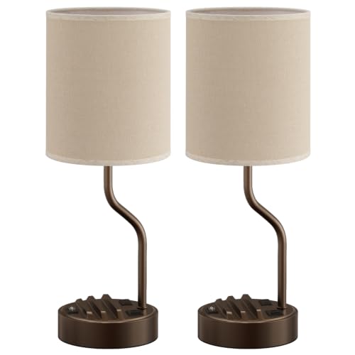 Fenmzee Bedside Lamps for Bedroom Set - 18" Beige Table Lamp for Nightstand - color: Beige & Coffee