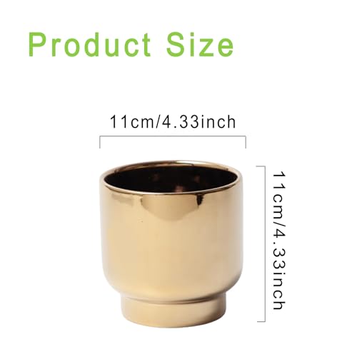 Shiny Gold Ceramic Plant Pots, with Drainage Holes, 4.33 X 4.33 Inch - color: Gold