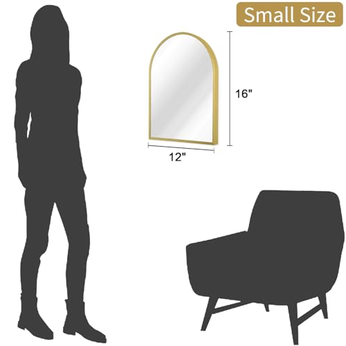 Arched Bathroom Mirror for Wall, Arch Wall Mirror Aluminum Alloy Frame Mirror for Vanity Living Room, Bedroom, Entryway Small 16"x12" - color: Light Gold, size: 16"L x 12"W