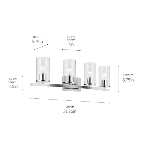 Kichler Crosby 4-Light Bathroom Vanity Light, Chrome - color: Chrome, size: 4 Light, style: Clear Glass