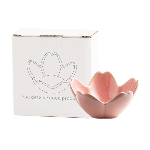Flower Ceramic Jewelry Dish, Floral Ring Holder Tray - color: pink
