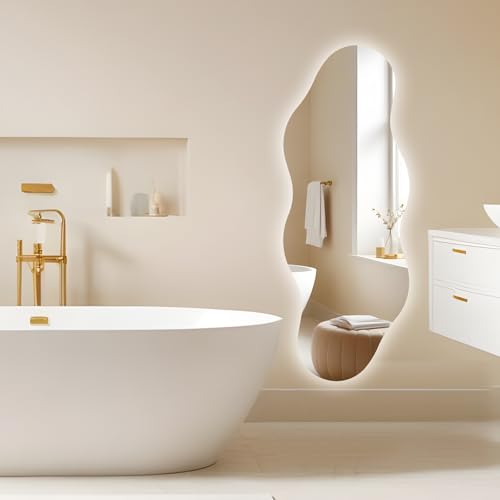 QDSSDECO 63" x 24" Wavy Full-Length Mirror with Stand, Frameless - color: Led Cloud-2