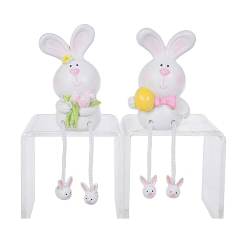 The Bridge Collection Set of 2 Easter Bunny Shelf Sitters - Decorative Rabbits with Dangling Legs - Whimsical Spring and Holiday Decor