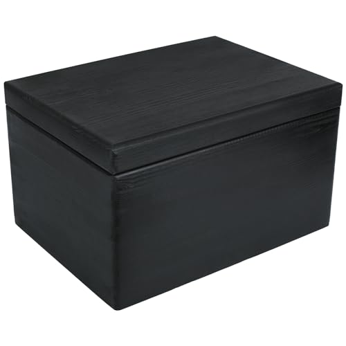 Creative Deco Large Black Wooden Box Storage with Hinged Lid - color: Black, size: XXL | No Handles