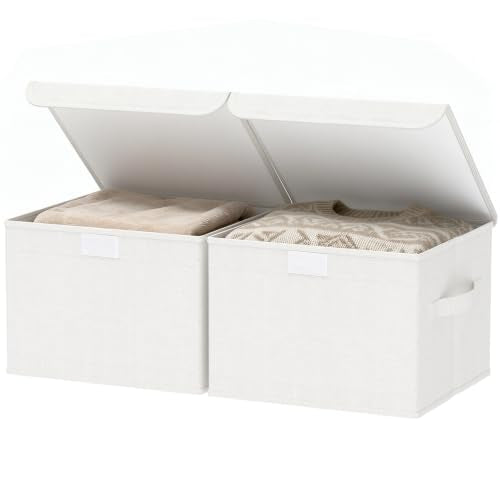 Storage Boxes, Clothes Bins with Lids, 2 Pack, White, 15x9.8x9.8 In - color: White, size: Large(2 Pack)