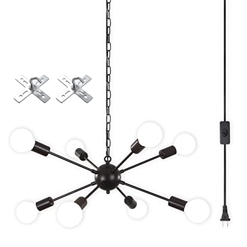 8 Lights Plug in Chandelier, Hanging Lights Black Plug in Pendant Light - color: 8 Lights-Black-E26-Plug In, size: 8 Lights