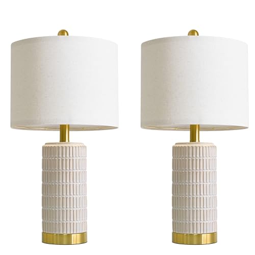 PoKat Ceramic Table Lamps Set of 2 for Bedroom Living Room, 21.5'' White - color: White and Gold