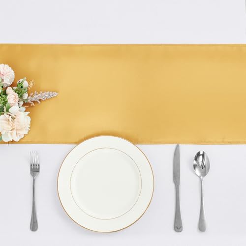 4-Pack Gold Satin Table Runner 12 x 108 Inch Long Fuchsia Bright and Smooth Silk Fabric Table Runner for Wedding Banquet Birthday Party Decoration - color: Gold, size: 12"x108" 4PCS
