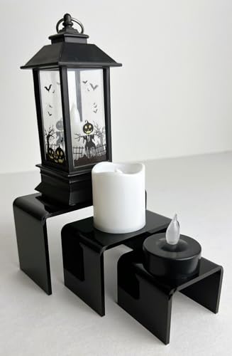 Tiered Acrylic Display Risers – 3pc Set (2", 3", 4") Cube Stands for Crafts, Collectibles & Decor (Black) - color: Black