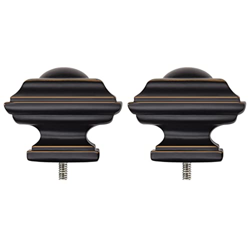 KAMANINA Square Finials for Curtain Rods 1 and 7/8 Inch, Set of 2, Black - color: Black