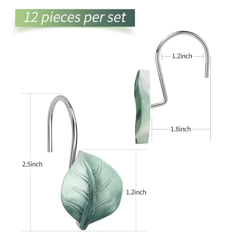 Green Plant Leaf Shower Curtain Hooks,Eucalyptus Bathroom Decor,12PCS - color: Green