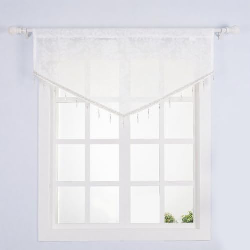 Molaxhome Swag Curtain Scalloped Curtain Valance Drape Sheer Lace Panel 1pc - color: Lace White