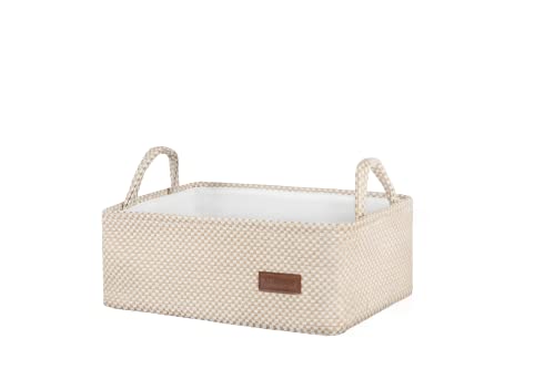 Medium Beige Basket,Cute Decorative Basket Burlap Storage Organizer Bin for Gifts Empty with Handles for Shelves,Closets, Laundry, Nursery,Toys,Books15*10"* 5.3"