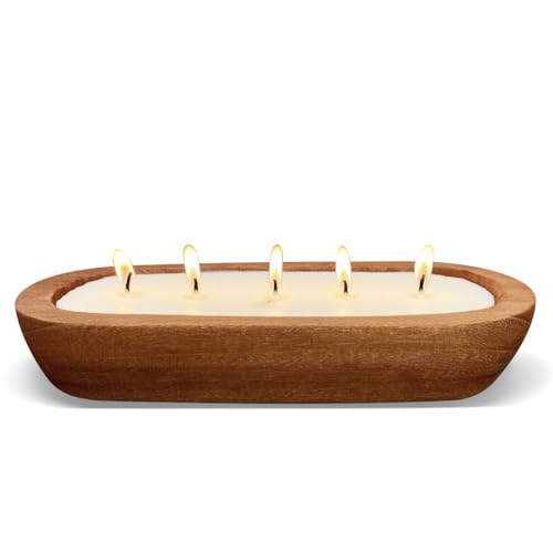 Aromatherapy Candle, SEVEYEE Vanilla Candle 5wicks 16oz, Large Wooden Bowl Candles for Women,Girl Birthday Gift,12inch - size: 12 inch Bowl Vanilla