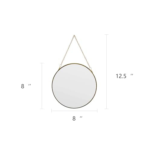 8-inch Modern Round Wall Mirror with Metal Frame and Hanging Chain - size: 8 inch