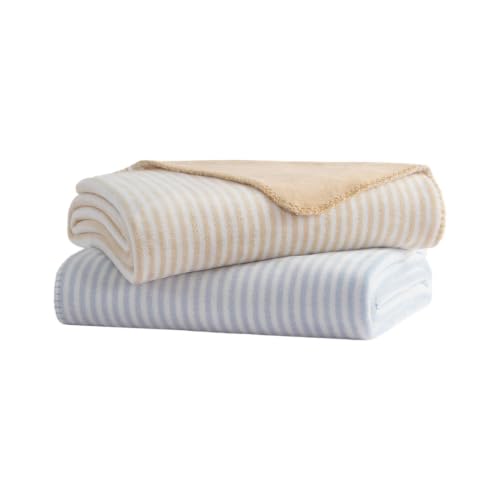 Laura Ashley - Reversible Throw Blanket for Couch 50x70, Soft Blanket - color: Oxford Stripe Beige
